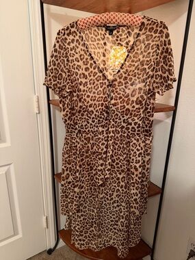 Torrid Leopard-Print Tiered Hi-low sheer blouse- Brown, Black
